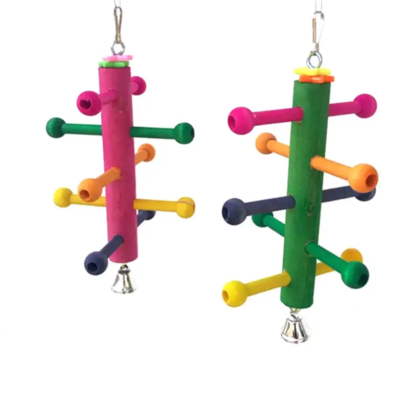 1PC Bird Parrot Perch Stand Play Fun Toys Cage Gym Climbing Wooden Rotate Ladder
