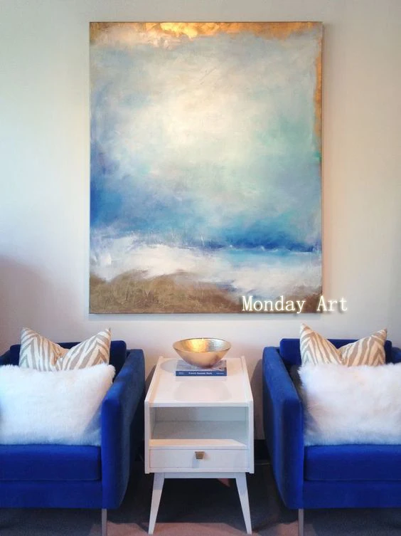 

hand painted Large oil Painting on canvas Abstract Art Modern blue vertical acrylic oil Painting for Living Room Office picture