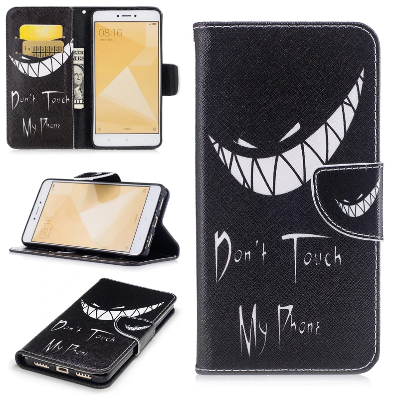 

New Flip Colored Drawing PU Leather Cases with Kickstand for Xiaomi Redmi Note 4X Mobile Phone Cases with Wallet Card Holders