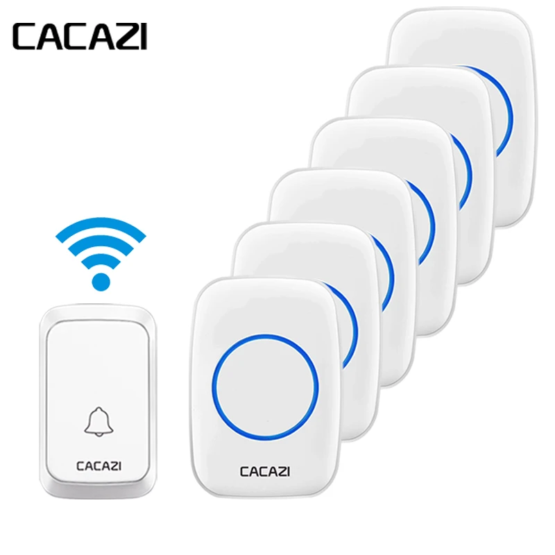 

CACAZI Home EU Plug-in Waterproof Wireless Battery Doorbell Remote Control 58 Chime Electrical Doorbells 1 Button + 6 Receivers