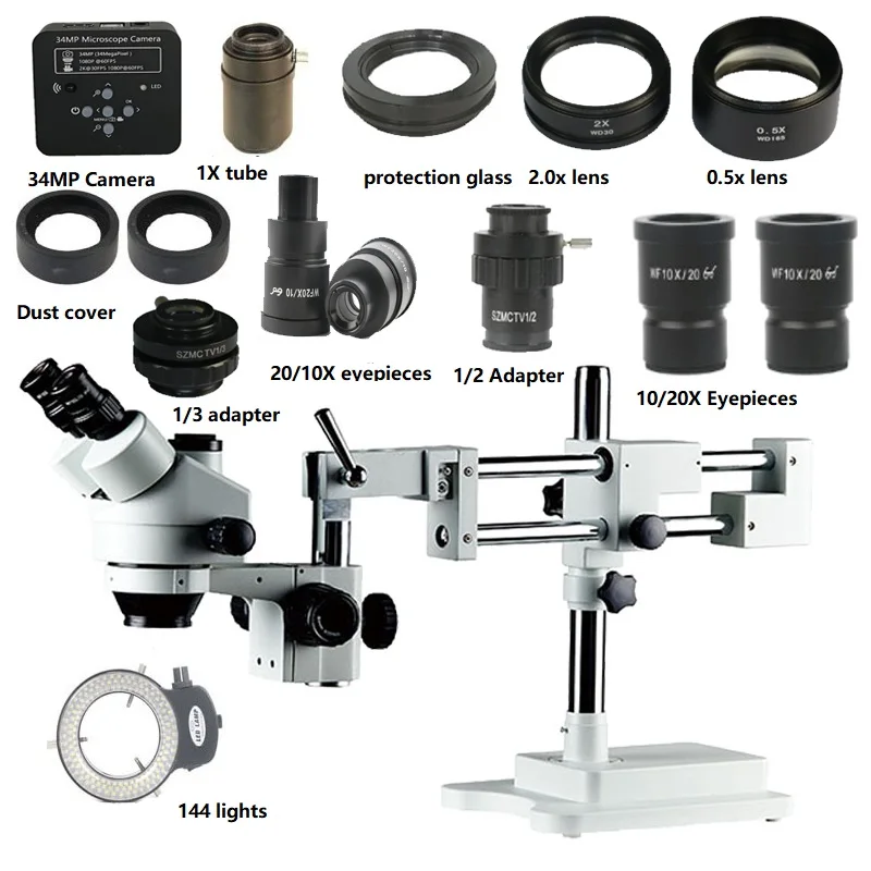 3.5X 7X 45X 90X 180X Double Boom trinocular stereo Microscopio 1080P 34MP HDMI Soldering industrial PCB phone microscope camera |