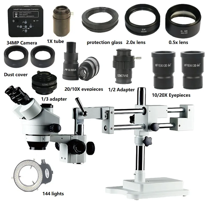 3 5X 7X 45X 90X 180X Double Boom trinocular stereo Microscopio 1080P 34MP HDMI font b