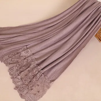 

Ladies Fashion Plain Wrinkle Lace Floral Viscose Shawl Scarf High Quality Solid Wrap Pashmina Sjaal Muslim Hijab Snood 180*100Cm