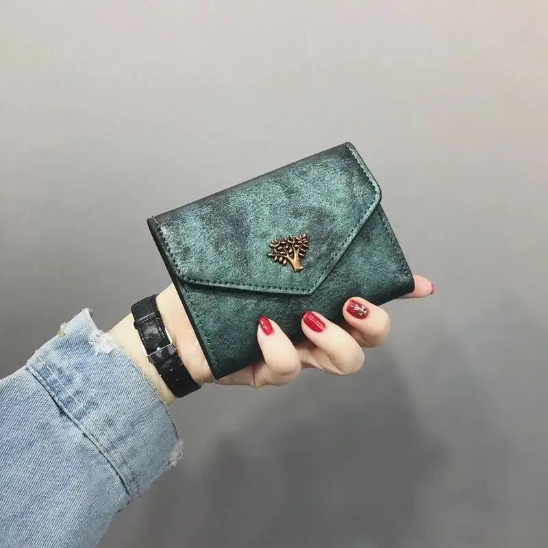 

2019 Fashion 3D Tree Women Wallet For Credit Cards Small Luxury Brand Leather Short Wallets Women Purses Hasp Portefeuille Femme