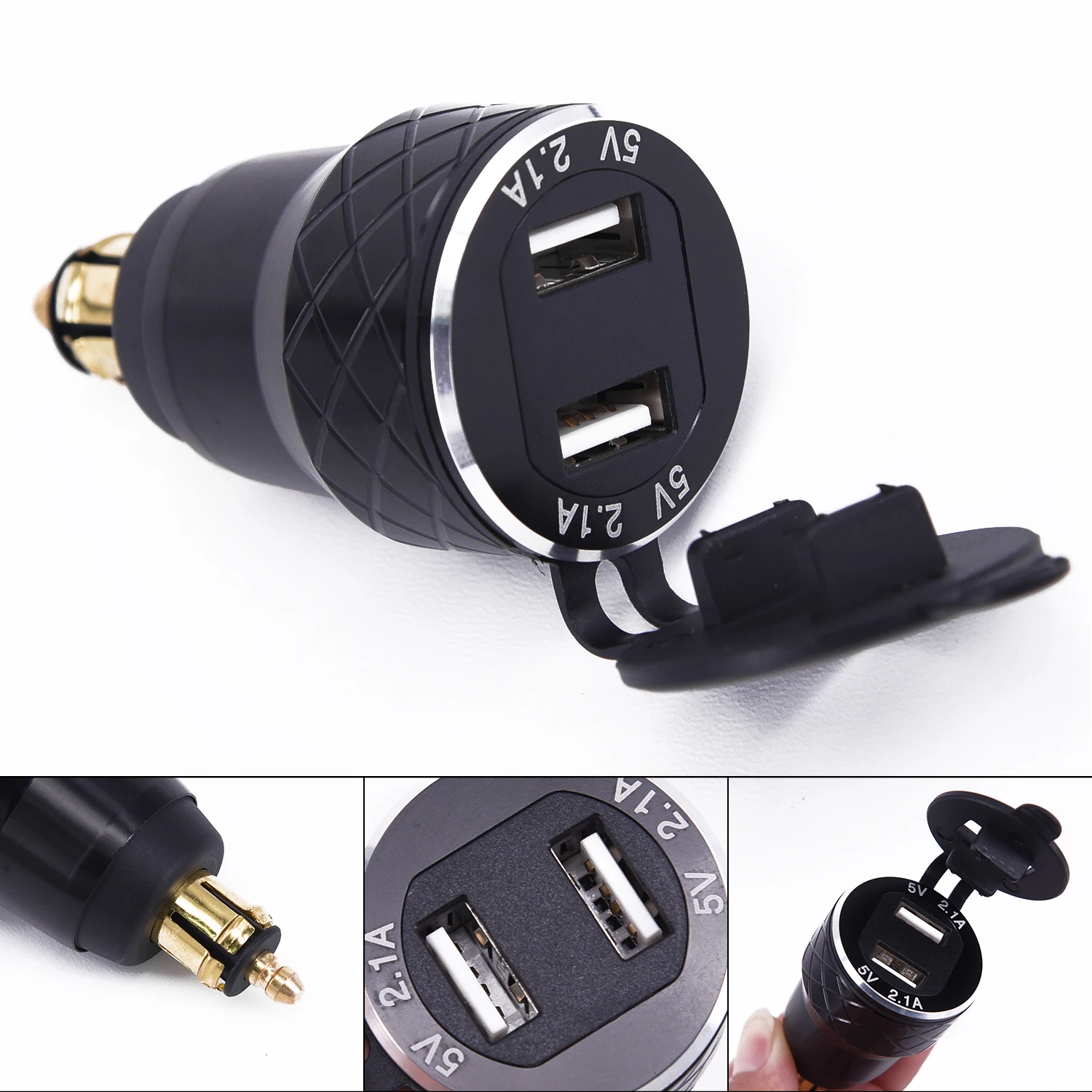 1pc Black Brand New And High Quality Aluminum Alloy Shell metal CNC Dual USB Charger For BMW Motorcycle Cigarette Lighter