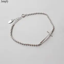 Jsmpfy 100% стерлингового серебра 925 бисера браслет-цепочка и браслеты боковом крест браслет для Для женщин рождественские подарки Pulseira