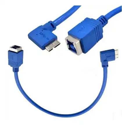 90 Degree Left Angle Micro USB3.0 B Male to Printer Port USB 3.0 B Female M//F Adapter Jack Data Cable Cord Blue 30cm,Blue,30cm