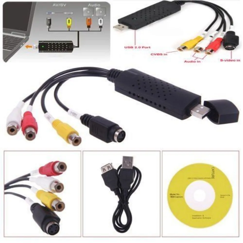 

High Quality Portable Easycap USB 2.0 Audio Video Capture Card Adapter VHS to DVD Video Capture Converter For Win7/8/XP/Vista