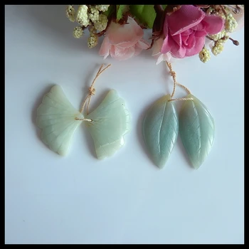 

2 Pairs Natural Gemstone Carved Leaf Amazonite fashion women Earring Bead,38x25x5mm,10.7g 40x19x5mm,9.8g