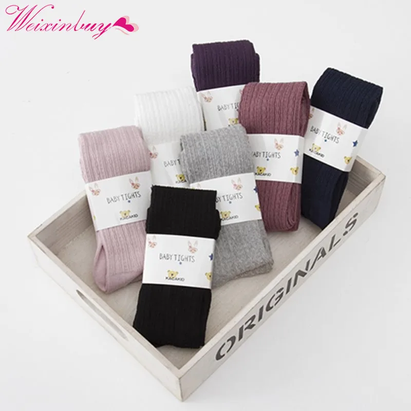 

Kids Warm Thick Elastic Waist Tights Baby Girl's Cotton Knitted Solid Pantyhose 2018 Hot
