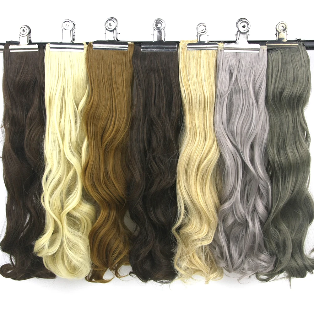 

Soowee 24" Long High Temperature Fiber Synthetic Hair Pad Black Gray Curly Clip In Hair Extension Hairpiece for Women
