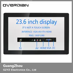 23.6 "/23.6 дюйма non-touch промышленных ЖК-Мониторы/Дисплей VGA/HDMI/ТВ/AV интерфейс металла В виде ракушки Пряжка Установка 16:9