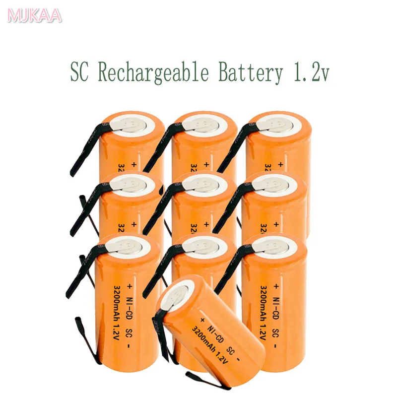 

12PCS SC 1.2V 3200MAH rechargeable battery 4/5 SC Sub C ni-cd cell with welding tabs for electric drill screwdriver