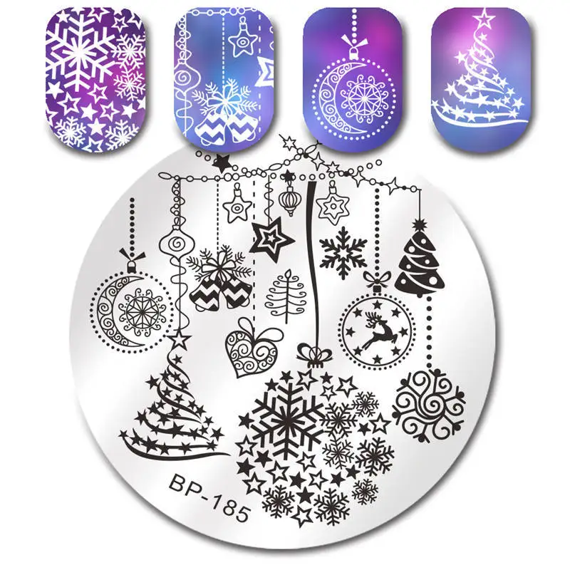 BORN PRETTY прямоугольник Круглый ногтей штамповки шаблон Рождественская елка снежинка колокольчик олень Санта Клаус носки пластина с изображениями для нейл-арта