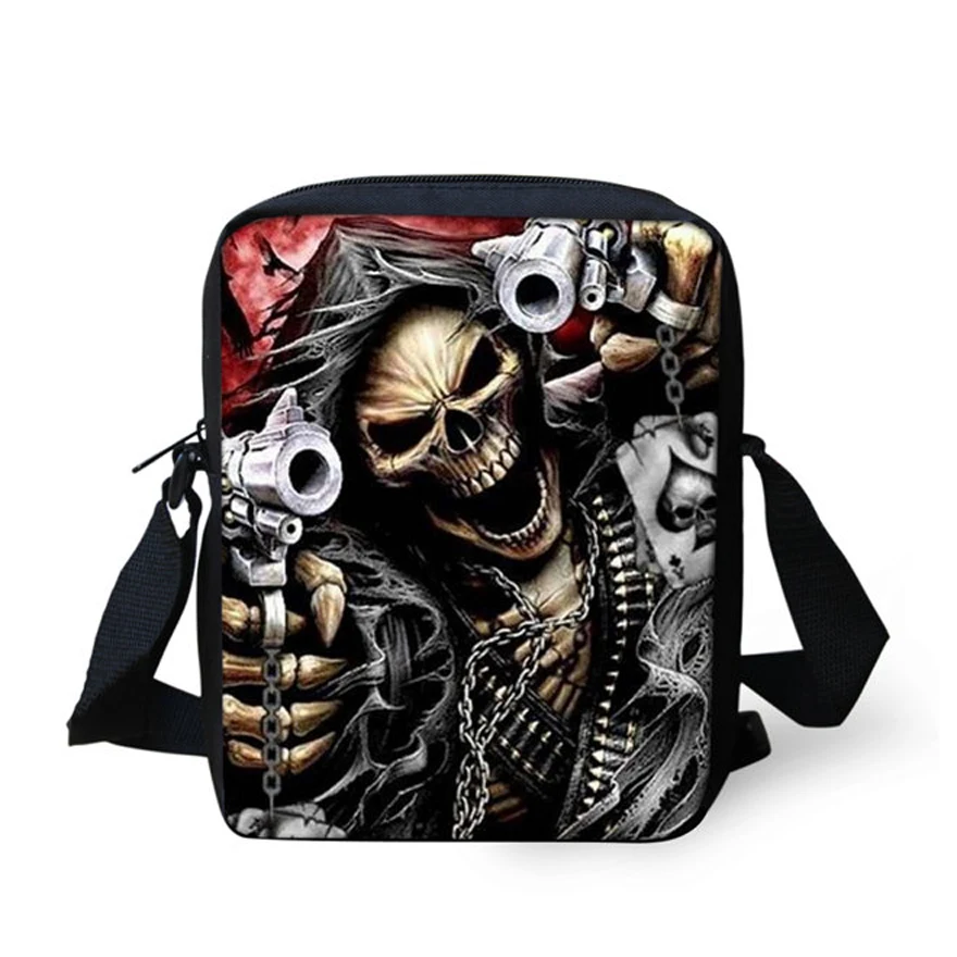 Brand Designer Punk Skull Head Printing Mens Messenger font b Bags b font for Men Casual