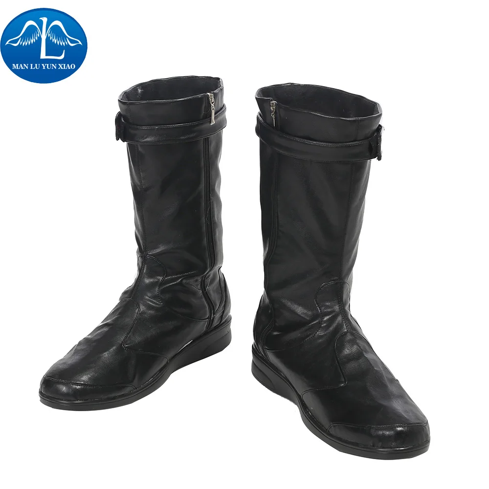 ManLuYunXiao Star Cosplay Wars Poe Dameron Boots Faux Leather Halloween Shoes Black For Men Custom Made | Тематическая одежда и