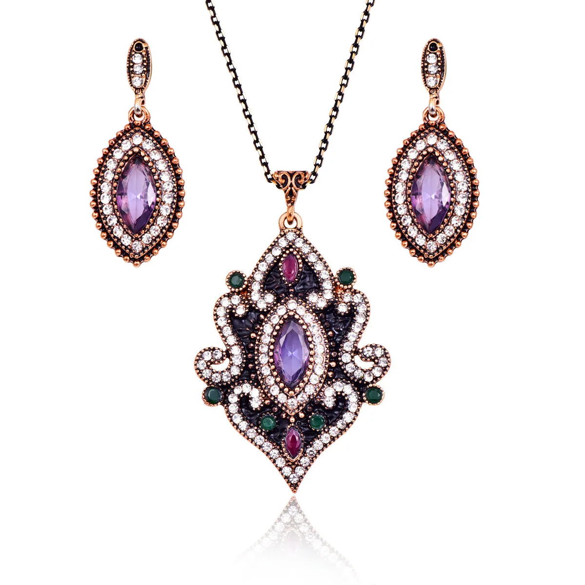 

TSHOU203 Fashion Opal Crystal Necklace Earrings Ring Popular three-piece set