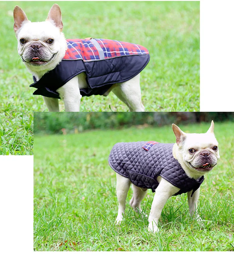 English Plaid Dog Clothes Thicken Autumn Winter Dog Jacket Vest Big Dog Reflective Warm Clothing Pet Coat