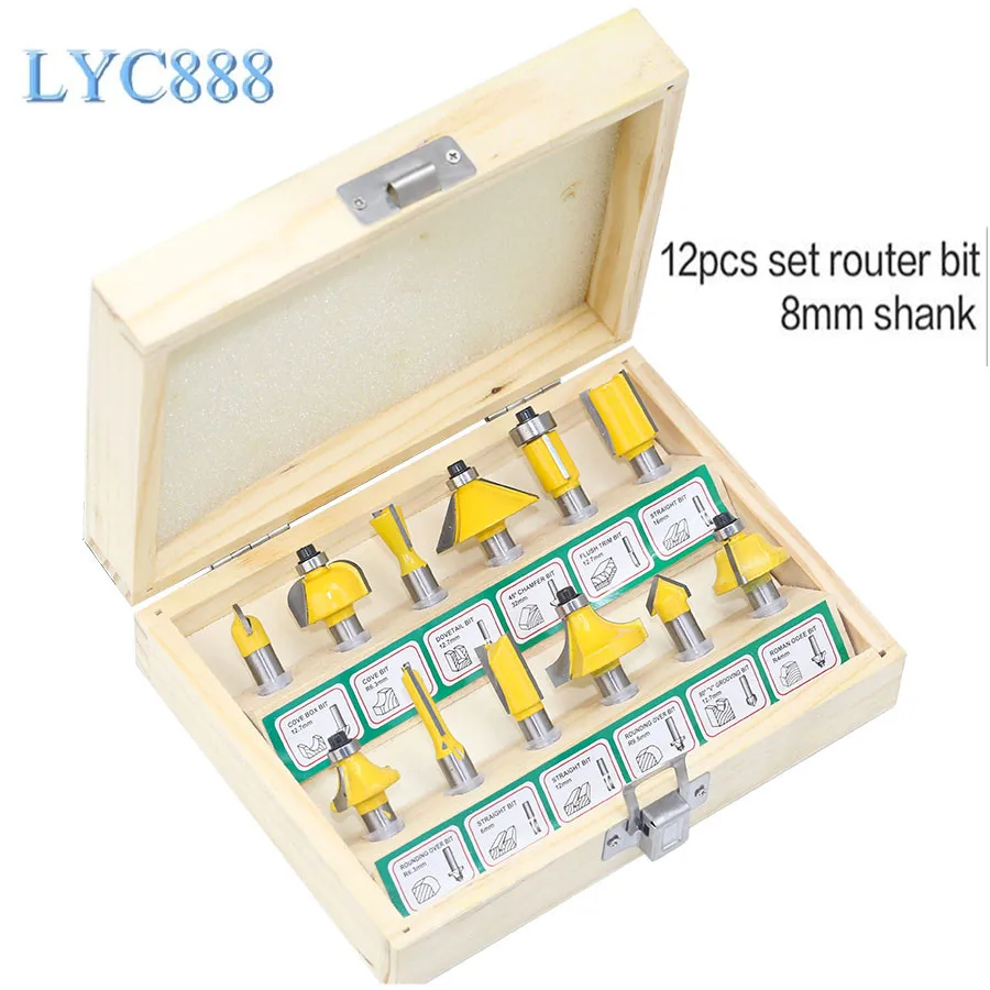 

12pcs/set 8mm Shank Router Bits Set Professional Tungsten Carbide Router Bit Cutter Set With Wooden Case For Wood