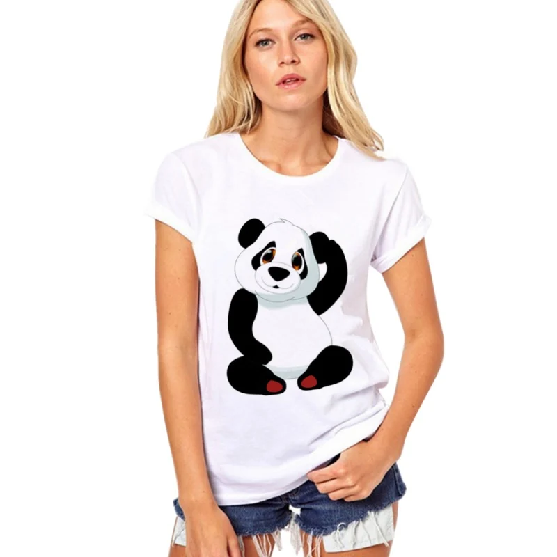 Повседневная забавная черная топики с пандами футболки женская брендовая одежда летняя футболка короткий рукав o-образный вырез женская