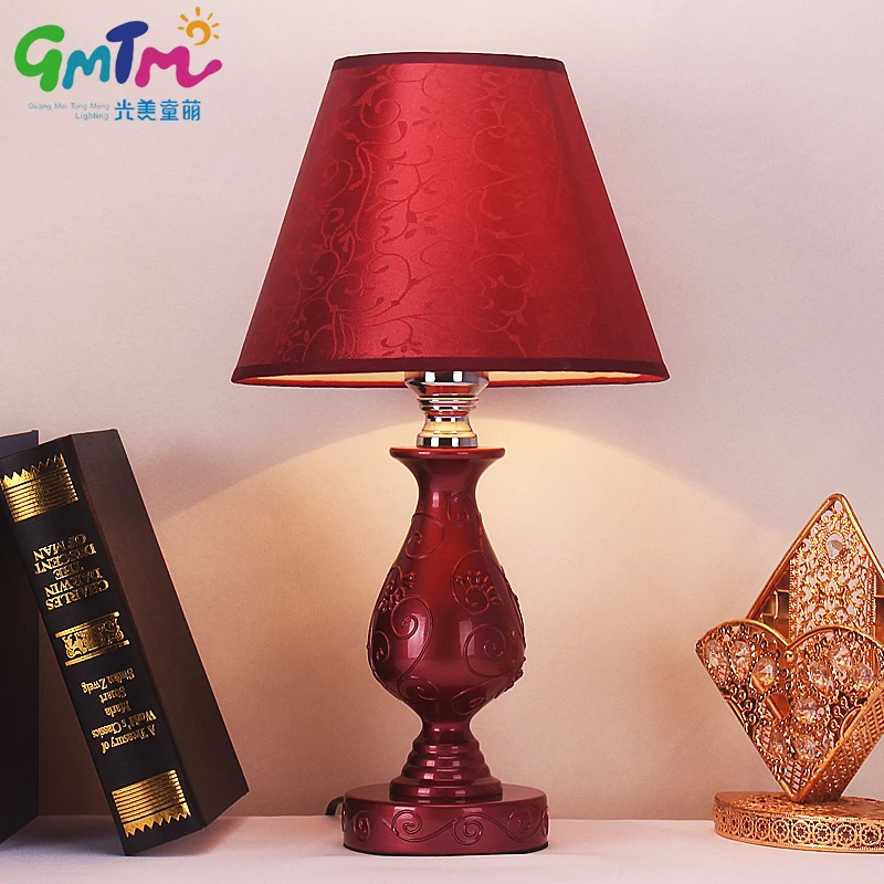 European Style Hardware Deep Red Table Lamp Flower Luxurious Night Light Bedside Lamp Bedroom