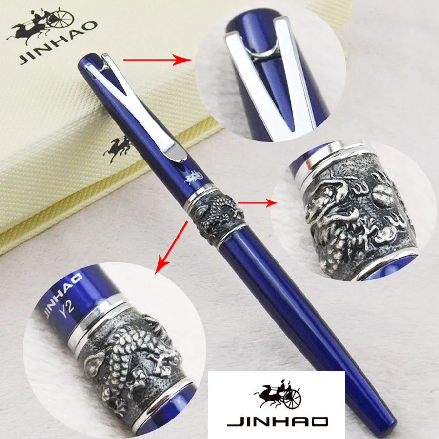 JINHAO-Y2, Роскошные Металлические авторучки, металлическая подарочная коробка, синие и черные чернила для офиса, бизнеса, металлические чернильные ручки для каллиграфии