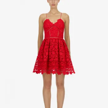 

High End Sexy Strap Beach Dress Mini Lace Hollow Out 2019 Summer Boho Ladies Vacation Dresses Self Portrait Collection Clothing