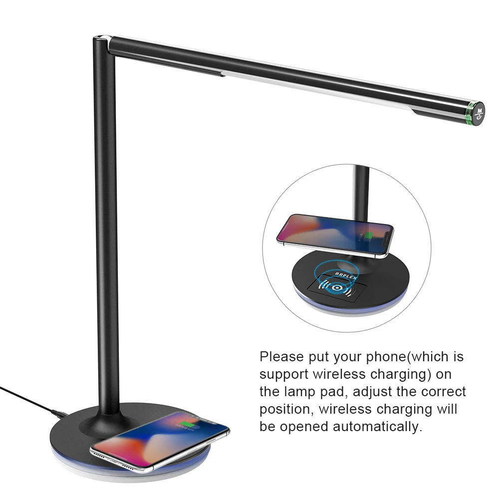 Brilex светодиодный стол настольные лампы Беспроводная зарядка 360 градусов Регулируемая подставка и держатель для работы, чтения, учебы, офиса, спальни
