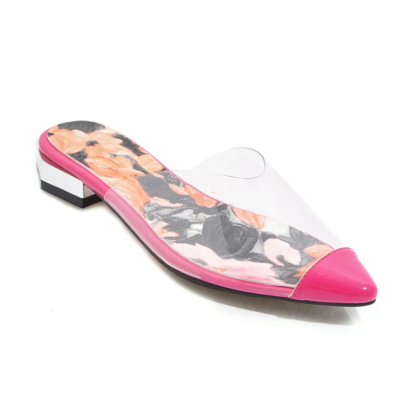 WETKISS/прозрачные Тапочки ПВХ; женская обувь с кристаллами; обувь на низком каблуке; женские шлепанцы; женская летняя обувь; большие размеры 32-48