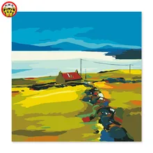 Между тремя линиями пляж цифровая картина маслом расстояние маленький дом счастливая семья голубое небо цвет пастырской ночь