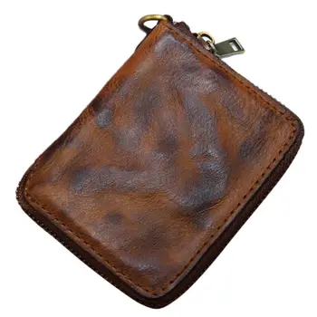 

Genuine Leather Vintage Short Wallet Money Bag Card Holder Case Zipper Purse for Man WoMan