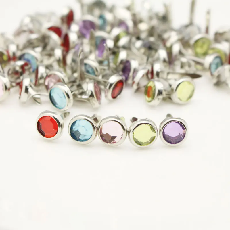 

30pcs/lot 8x12mm Rhinestone Round Metal Iron Brads For DIY Scrapbooking Embellishment Fastener Metal Handcrafts Making LX083