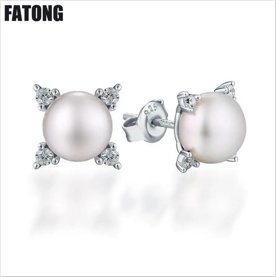 

European and American fashion jewelry 925 sterling silver diamond pearl stud earrings women hot. J068