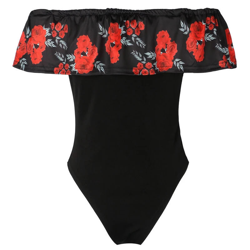 Sexy Women Floral Monokini Lady Off-shoulder One-piece Swimwear Beachwear Bikini