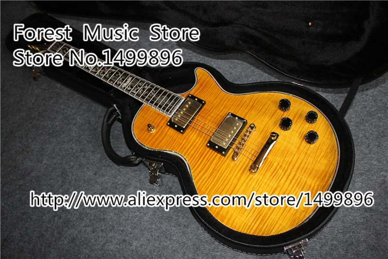 

Wholesale & Retail China LP Electric Guitar In Yellow Color Floral Inlay As Picture With Guitar Case Free Shipping