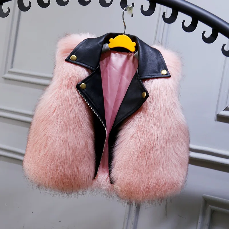 

JKP new cotton Faux Leather vest Autumn and winter family installation girl fur baby thick coat children's cotton vest FPC-11