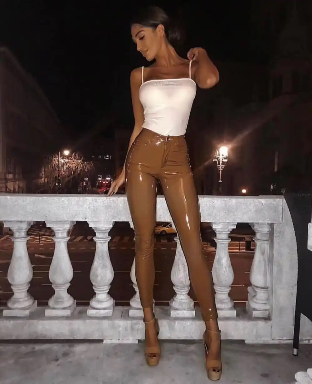 red leather high waisted pants