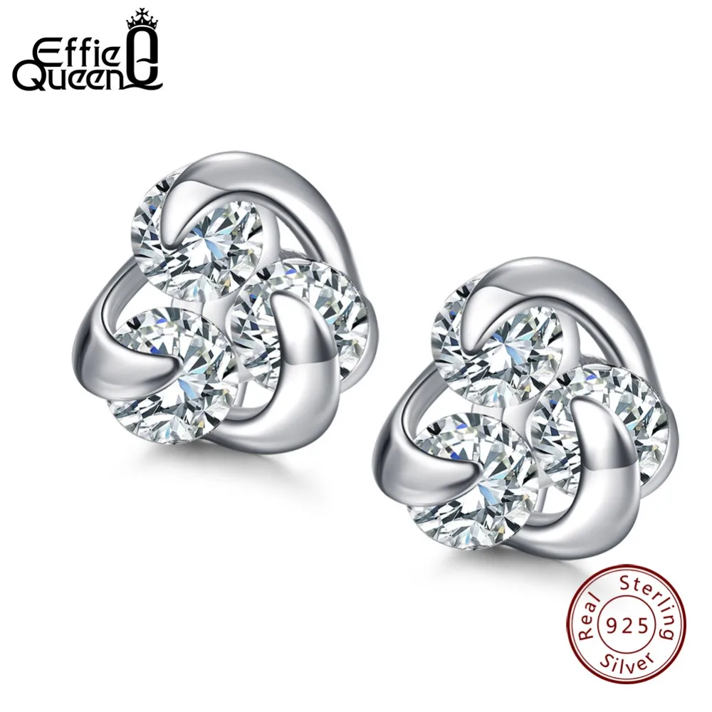 

Effie Queen 100% Genuine 925 Sterling Silver Earrings for Women Hot Sale 8mm CZ Small Cute Crystal Jewelry Stud Earrings BE10