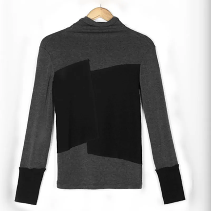 [EAM] новая осенне-зимняя футболка с высоким воротником и длинным рукавом хитового цвета, необычная короткая женская модная футболка с разрезом JO105 - Цвет: Dark grey