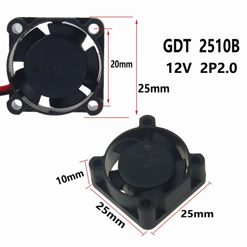 

Gdstime 2 Pieces 25mm x 10mm 2.5cm 2510 Dual Ball Bearing 12V DC Small Cooling Fan 25x25x10mm