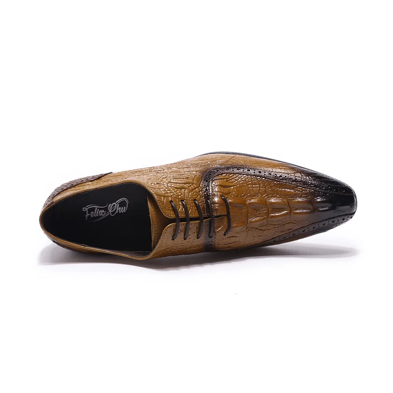 Классические Мужские модельные туфли с узором «крокодиловая кожа»; цвет черный, коричневый; мужские официальные Туфли-оксфорды из натуральной кожи с острым носком на шнуровке; размеры 39-46