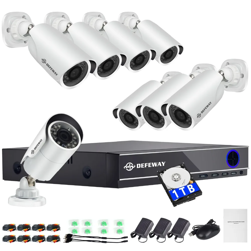 

DEFEWAY 1080P CCTV System HDD 8CH DVR 1080P HDMI Home Video Surveillance Weatherproof Security Camera 2000TVL 1TB Hard Stick New