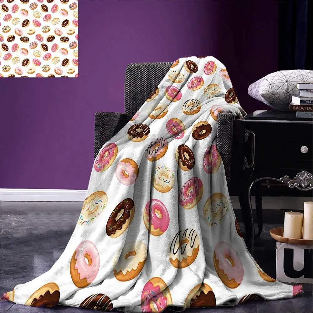 

Food Throw Blanket American Traditional Classic Breakfast Fast Food Dessert Sweet Tasty Donuts Art Print Warm Microfiber Blanket