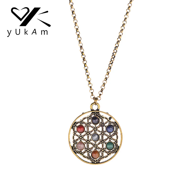 Ювелирные изделия YUKAM Gold Reiki Healing 7 каменных бусин подвески чакры ожерелья для йоги