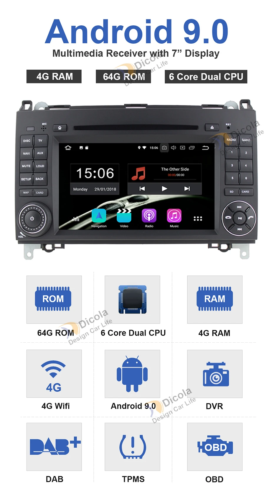 Flash Deal HD Android 9.0 For Mercedes Benz Sprinter B200 W209 W169 W245 B170 Vito W639 two DIN Car DVD player Radio GPS multimedia stereo 3
