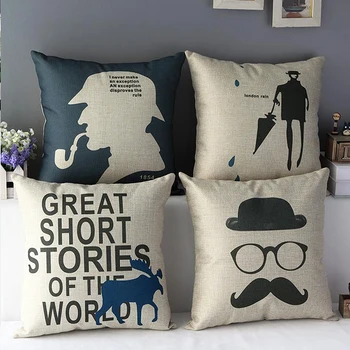 

Cartoon cushion cover Sherlock Cotton Linen textile crafts Home Furnishing decoration Car cushion cover Pillow case art gifts