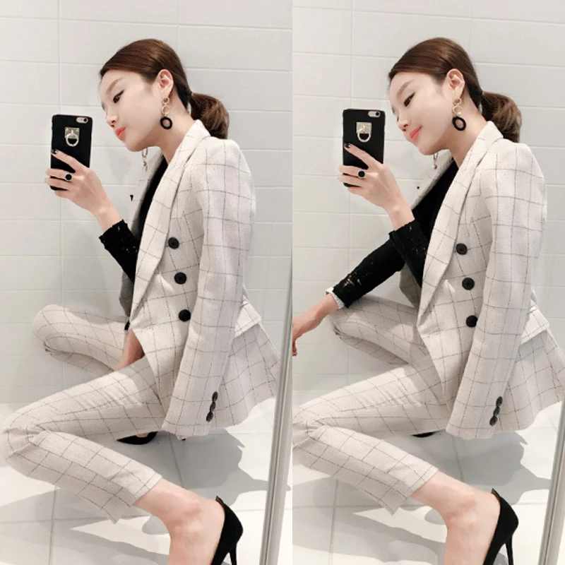 

New 2019 Spring Women's Korean temperament fashion Slim was thin waist suit ladies suit two sets of autumn women high quality