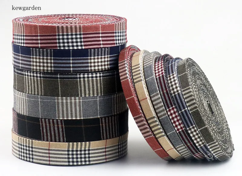 

Kewgarden Grid Layering Cloth Fabric Ribbons 50mm 25mm 10mm Handmade Tape DIY Bowknot Cotton Plaid Ribbon Garment Accessories 8M