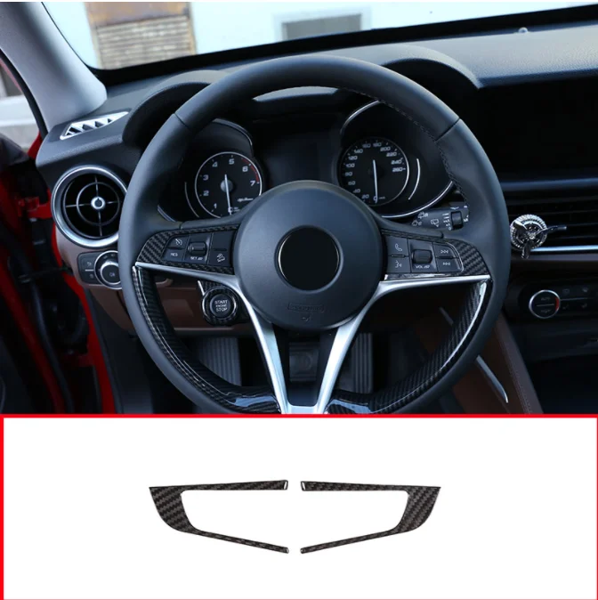

Real Carbon Fiber For Alfa Romeo Giulia Stelvio 2017 2018 2019 Car Steering Wheel Button Frame Trim Stickers Auto Accessories
