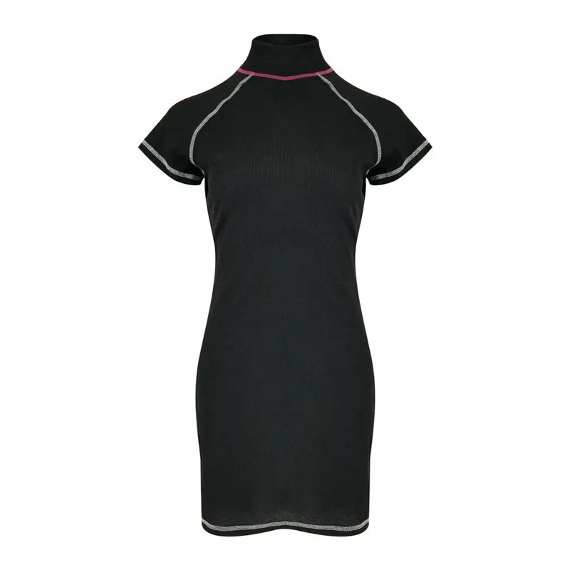 

2019 Fashion Women Summer Bodycon Female Turtleneck Short Sleeve Mini Dresses Ladies Patchwork Casual Dress New Arrival